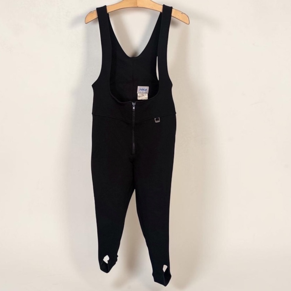 Fera Skiwear Vintage Black Wool Blend Stirrups Ski Bib Overalls Womens 12R 12